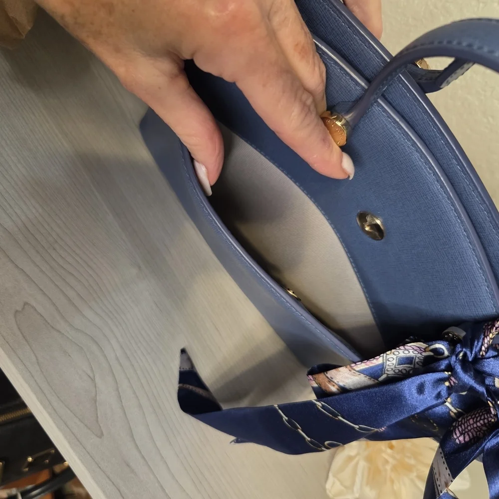 Furla Blue Handbag with Scarf Accent - Picture 5 of 13